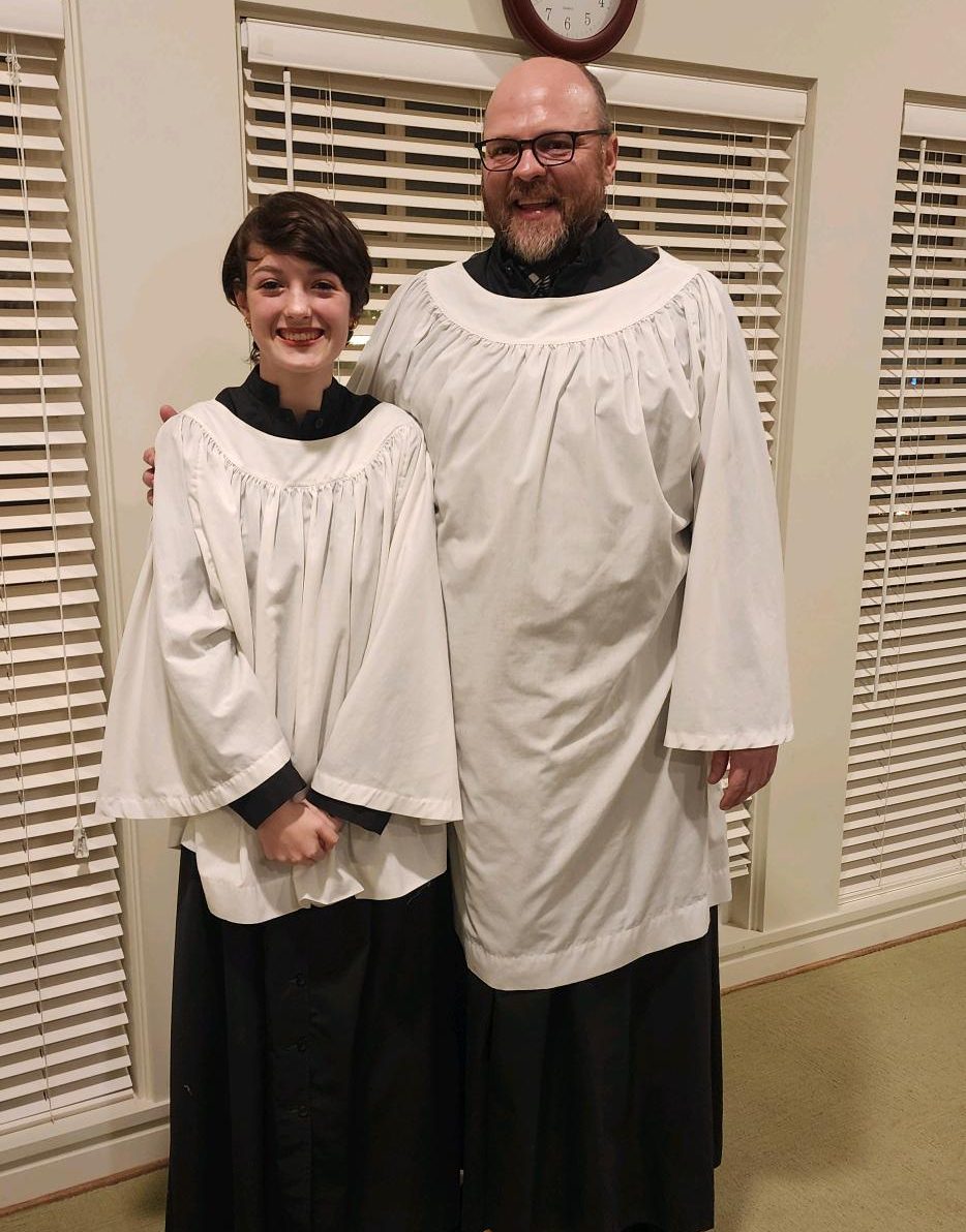 A picture of Joshua Jones and his daughter, Hazel, dressed to sing for ST Marks in the Valley Christmas Service.